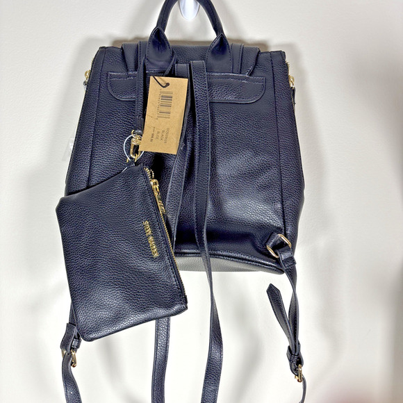 Steve Madden Faux Leather Black Backpack Purse w/Wallet Gold Hardware 100%PU NWT - Picture 3 of 7